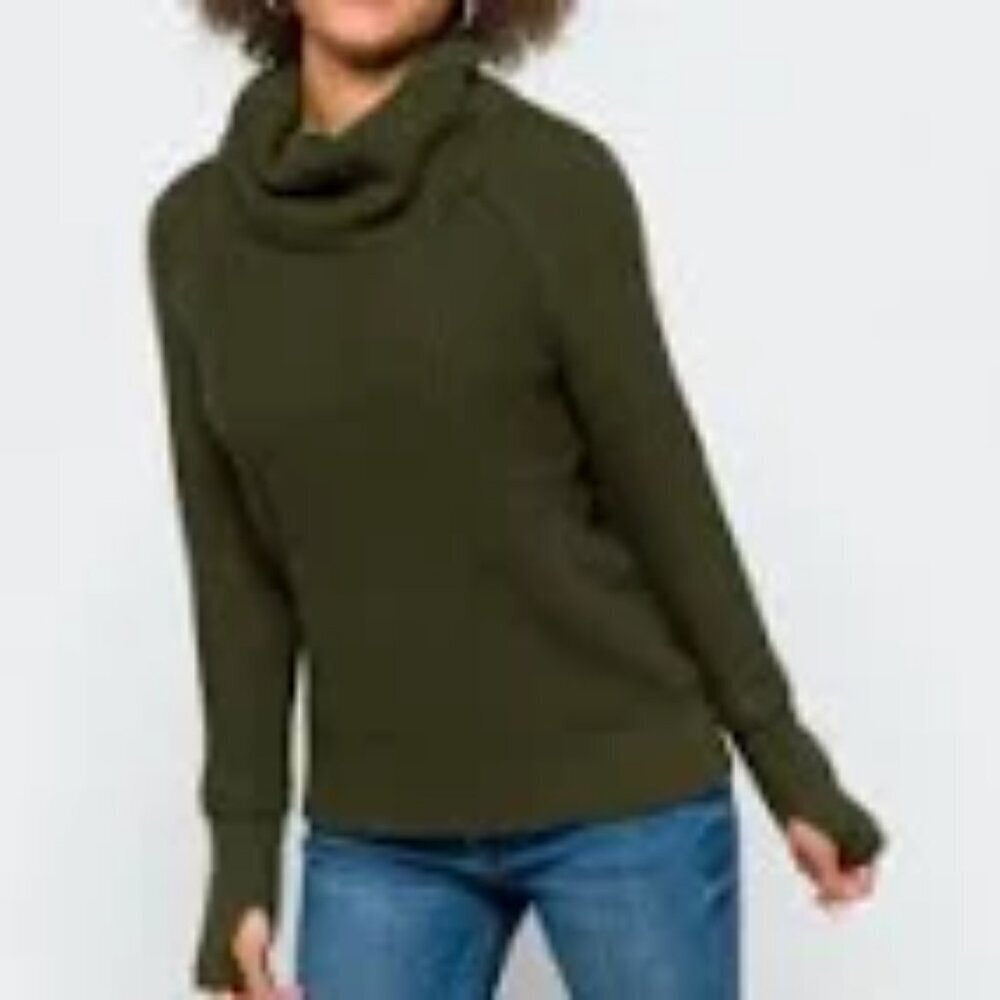 Women's Market & Spruce Dark Green Knit Cowl Neck Sweater